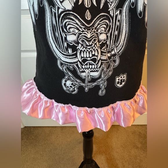Motörhead Upcycled Skirt Style Pink Satin Ruffle Shirt ONE OF ONE S - Picture 9 of 13